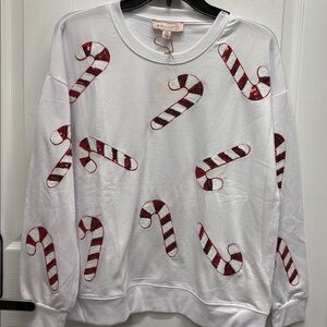 Philosophy white Long Sleeve Top with sequin candy canes size XL